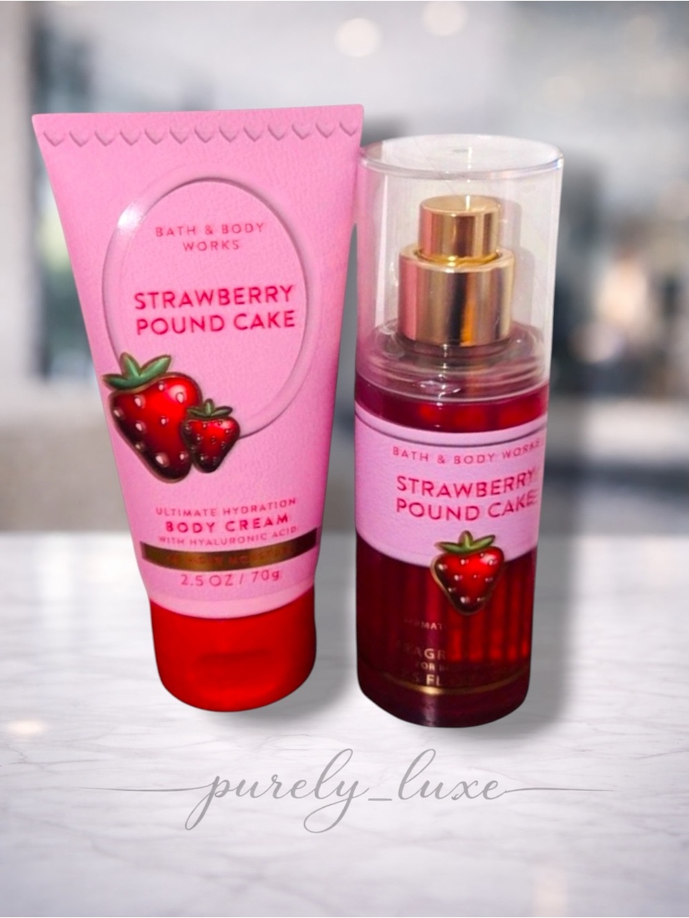 Bath & Body Works Travel Strawberry Pound Cake Body Cream & Fragrance Mist